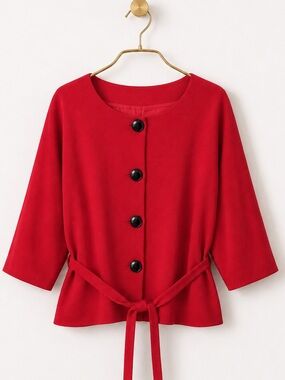 MICHAEL MICHAEL KORS BELTED 3/4 SLEEVE RED SUIT JACKET BLAZER SZ 2X